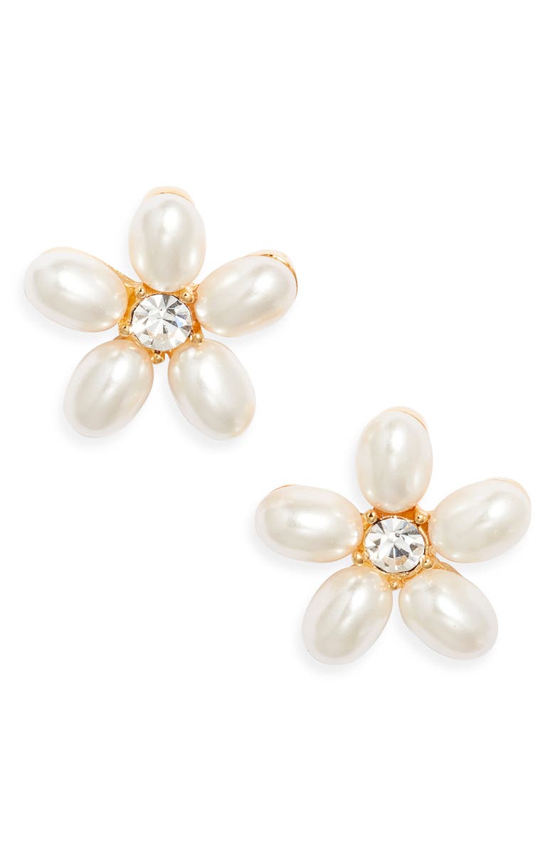 Kenneth Jay Lane Faux Pearl Flower Earrings, Main, color, 