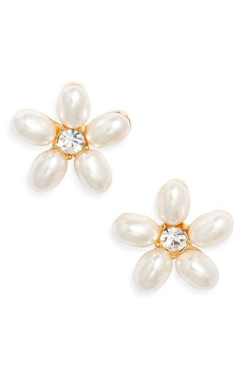 Faux Pearl Flower Earrings