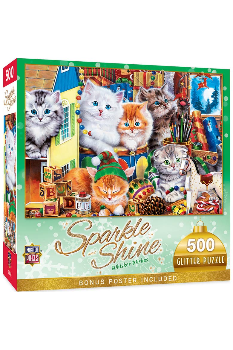 Whisker Wishes 500 Piece Glitter Puzzle, Main, color, Multicolor
