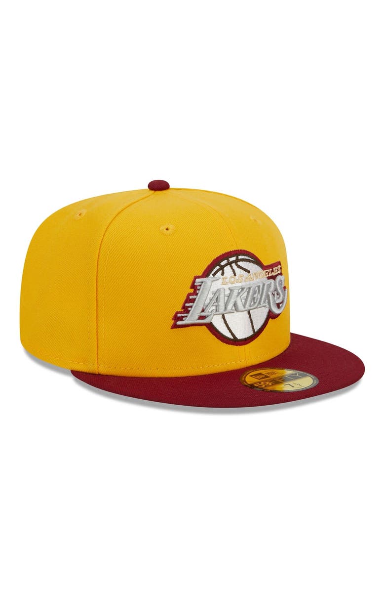New Era Men's New Era Yellow/Red Los Angeles Lakers Fall Leaves 2-Tone 59FIFTY Fitted Hat, Alternate, color, Yellow