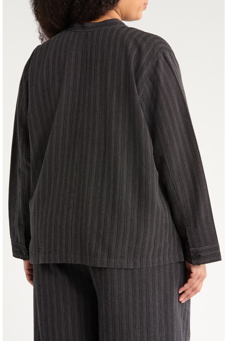 Stripe Mandarin Collar Shirt Jacket, Alternate, color, BLACK