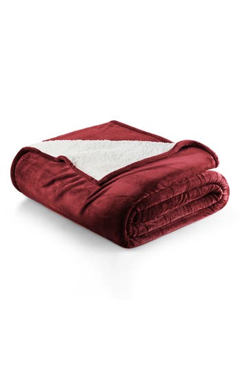 Woven & Weft Faux Shearling Fleece Throw Blanket In Red