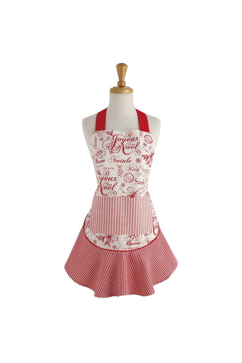 Cotton Ruffle Apron, Alternate, color, Joyeux Noel
