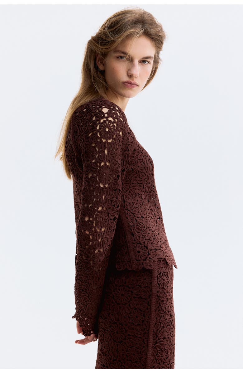 H&M Crochet-look Cardigan, Alternate, color, Dark Brown