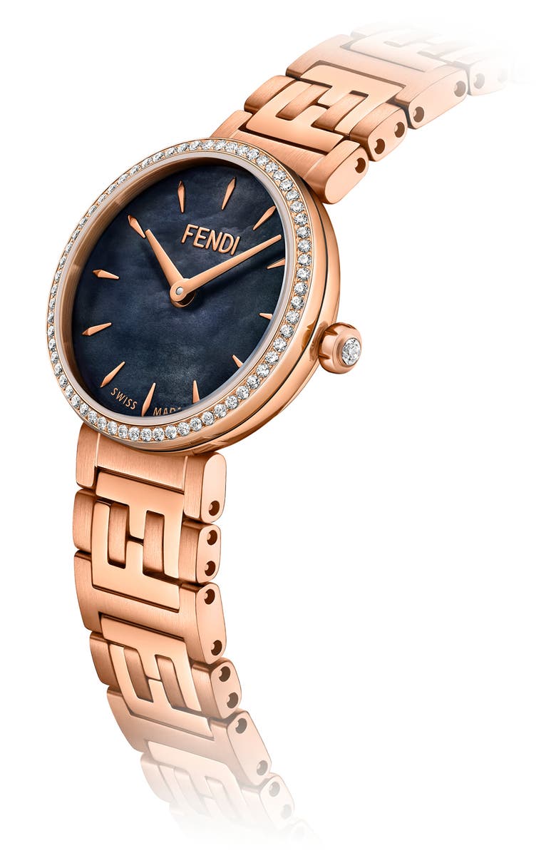Fendi Forever Fendi Diamond Bracelet Watch, 19mm, Alternate, color, Rose Gold/ Black Mop
