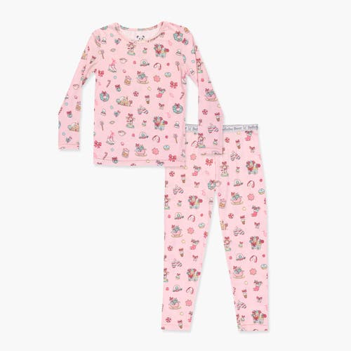 Bellabu Bear Kids' Candy Cane Lane Set Of 2 Piece Pajamas In Pink