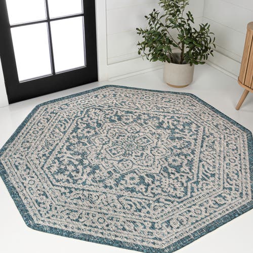 Jonathan Y Sinjuri Medallion Textured Weave Octagon Indoor/outdoor Area Rug In Green