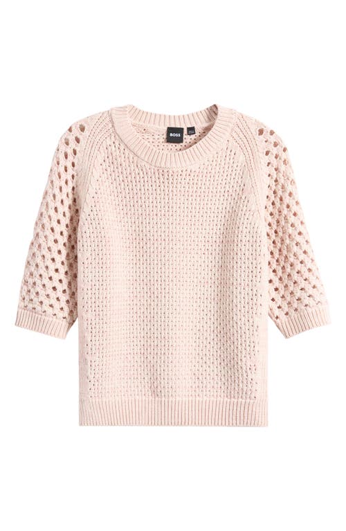 Hugo Boss Boss Funima Cotton Blend Crochet Sweater In Crystal