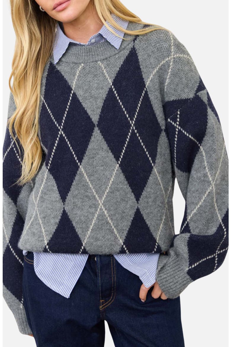 Oversized Argyle Sweater, Main, color, NAVY MULTI