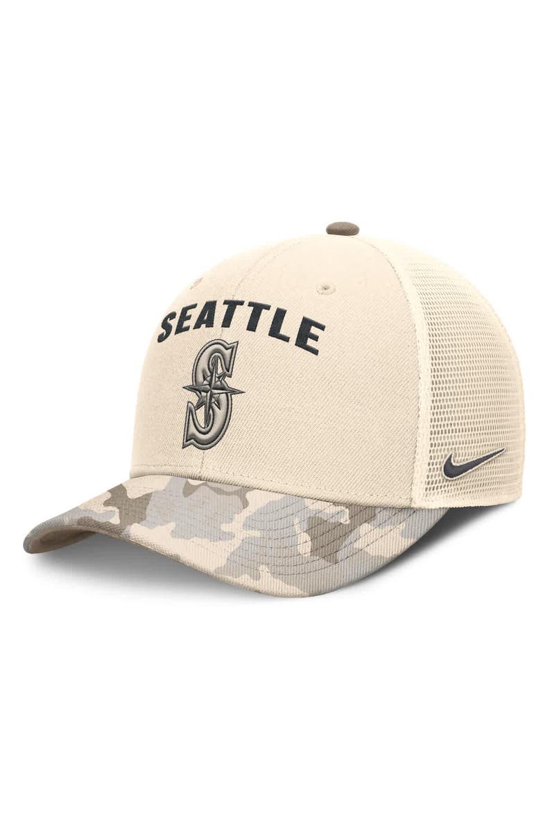 Nike Men's Nike Natural Seattle Mariners Camo Natural Pack Rise Adjustable Trucker Hat, Main, color,