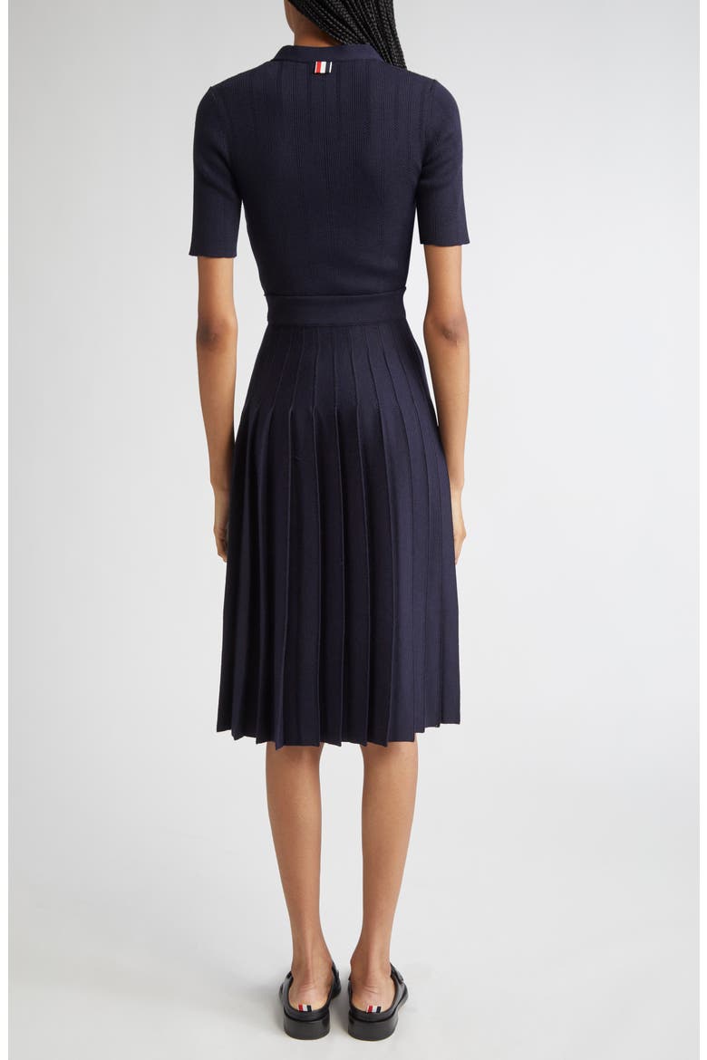 Mixed Stitch Wool & Silk Midi Dress, Alternate, color, NAVY