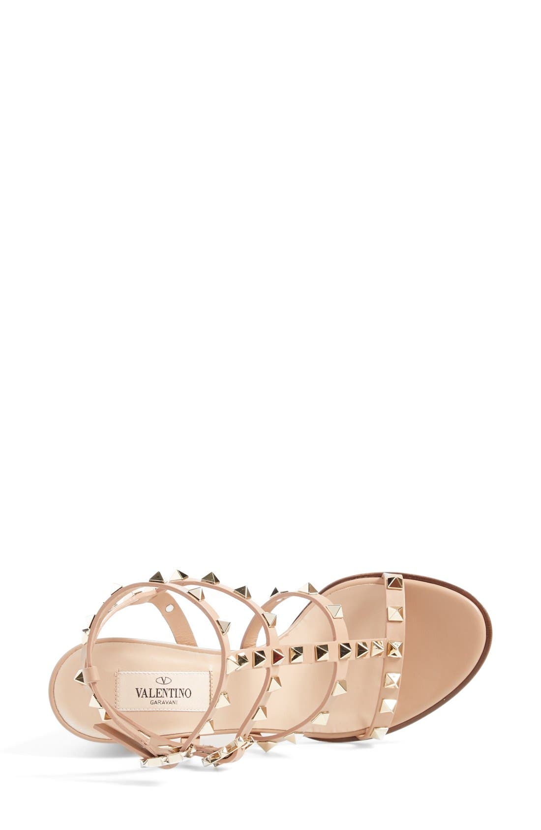 'Rockstud' T-Strap Sandal, Alternate, color, BEIGE LEATHER