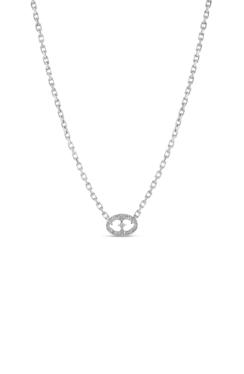 Sheryl Lowe Diamond Puffy Heart Mariner Link Chain, Main, color, Sterling Silver