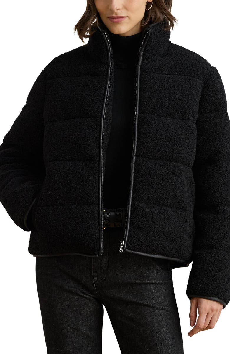 Lauren Ralph Lauren Faux Shearling Puffer Jacket, Main, color, Black/ Black