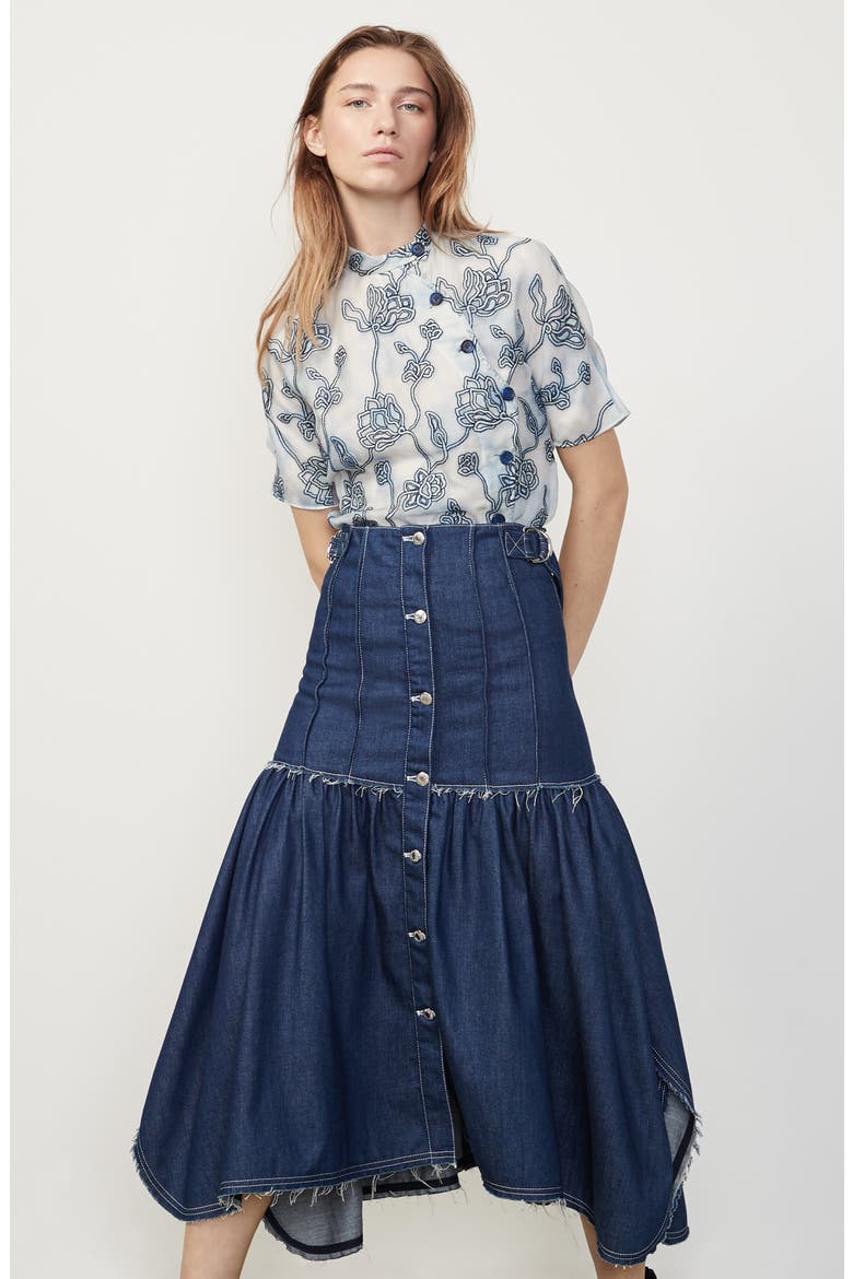 Floral Embroidered Silk Blouse, Alternate, color, GREY - BLUE 1