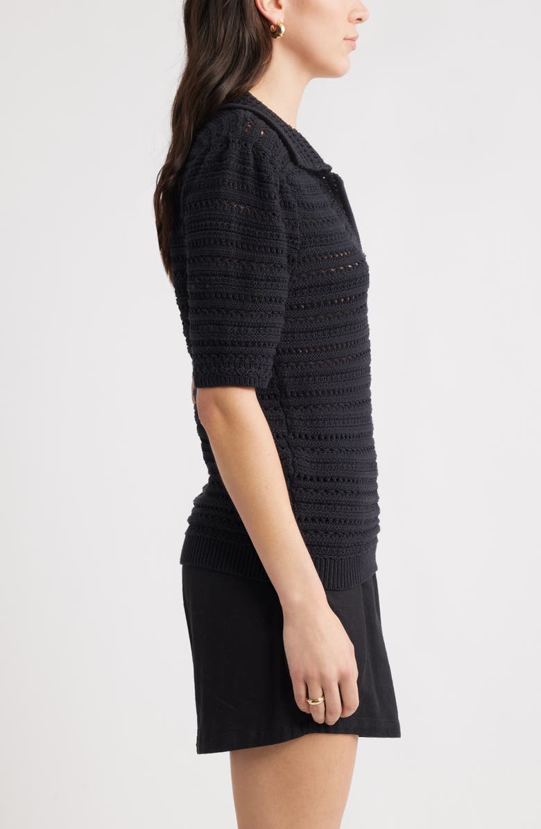 Caslon<sup>®</sup> Mixed Stitch Polo Sweater, Alternate, color, Black