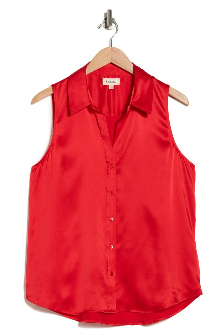 Emmy Sleeveless Silk Shirt, Alternate, color, LAVA RED