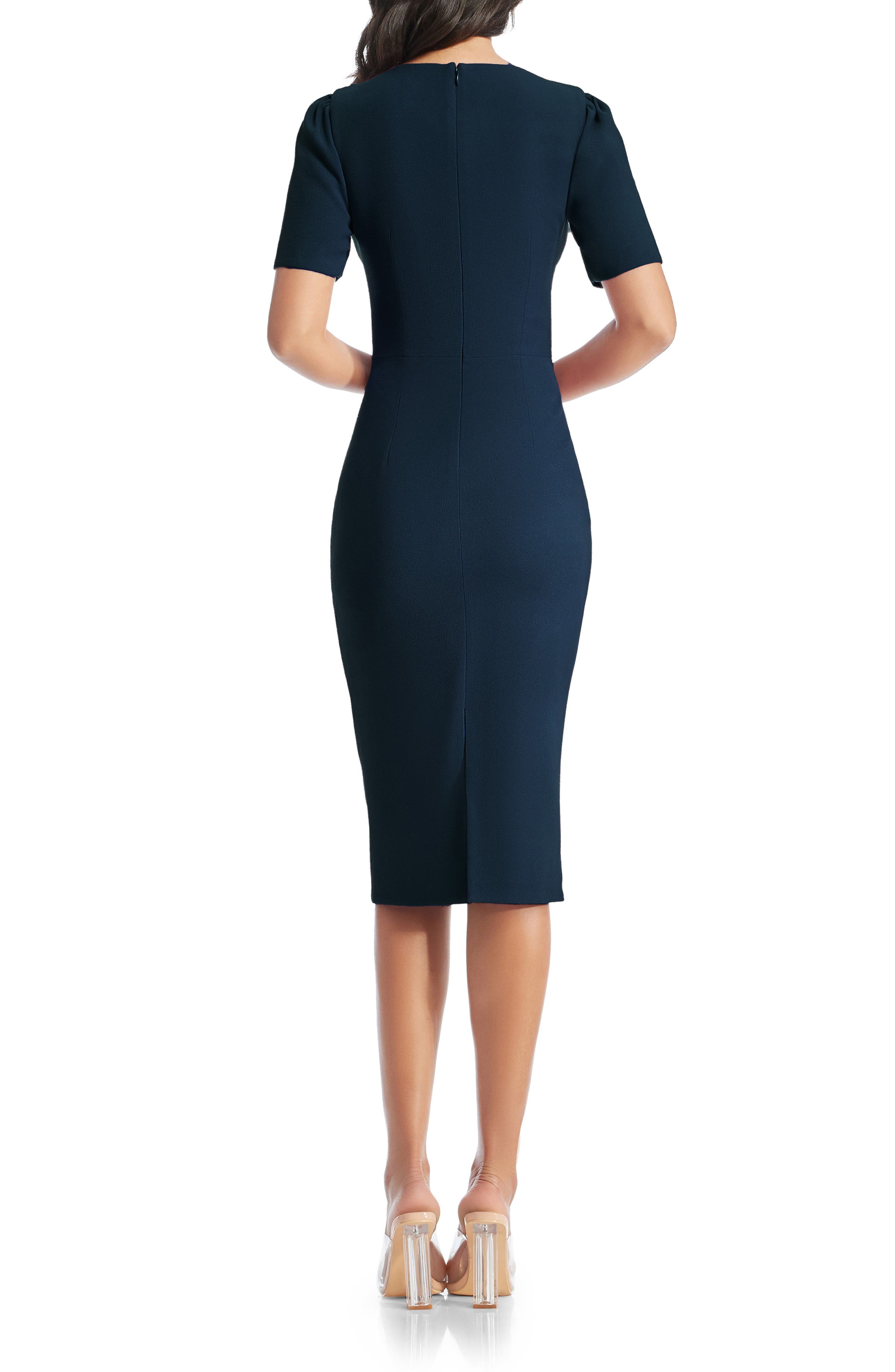 Dress the Population Ruth Asymmetric Neck Midi Dress (Women)
