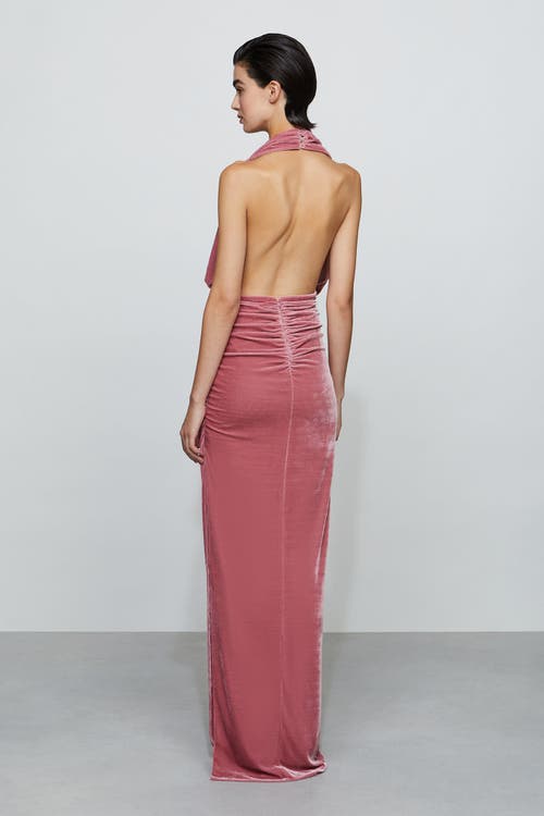 Et Ochs Valeria Plunging Halter Velvet Maxi Dress In Pink