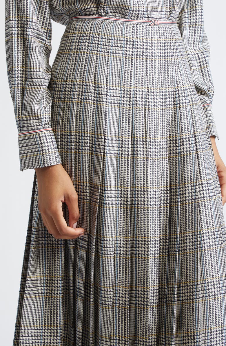 Thom Browne Hunting Tweed Pleated Silk Twill Skirt, Alternate, color, Black/ White