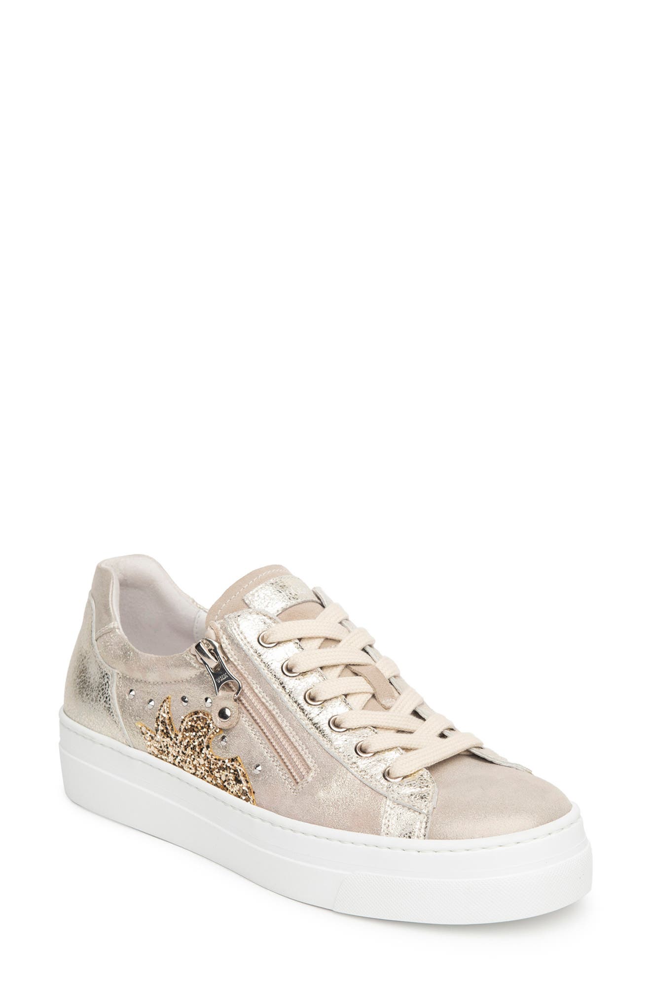 NeroGiardini Metallic Side Zip Sneaker, Main, color, 