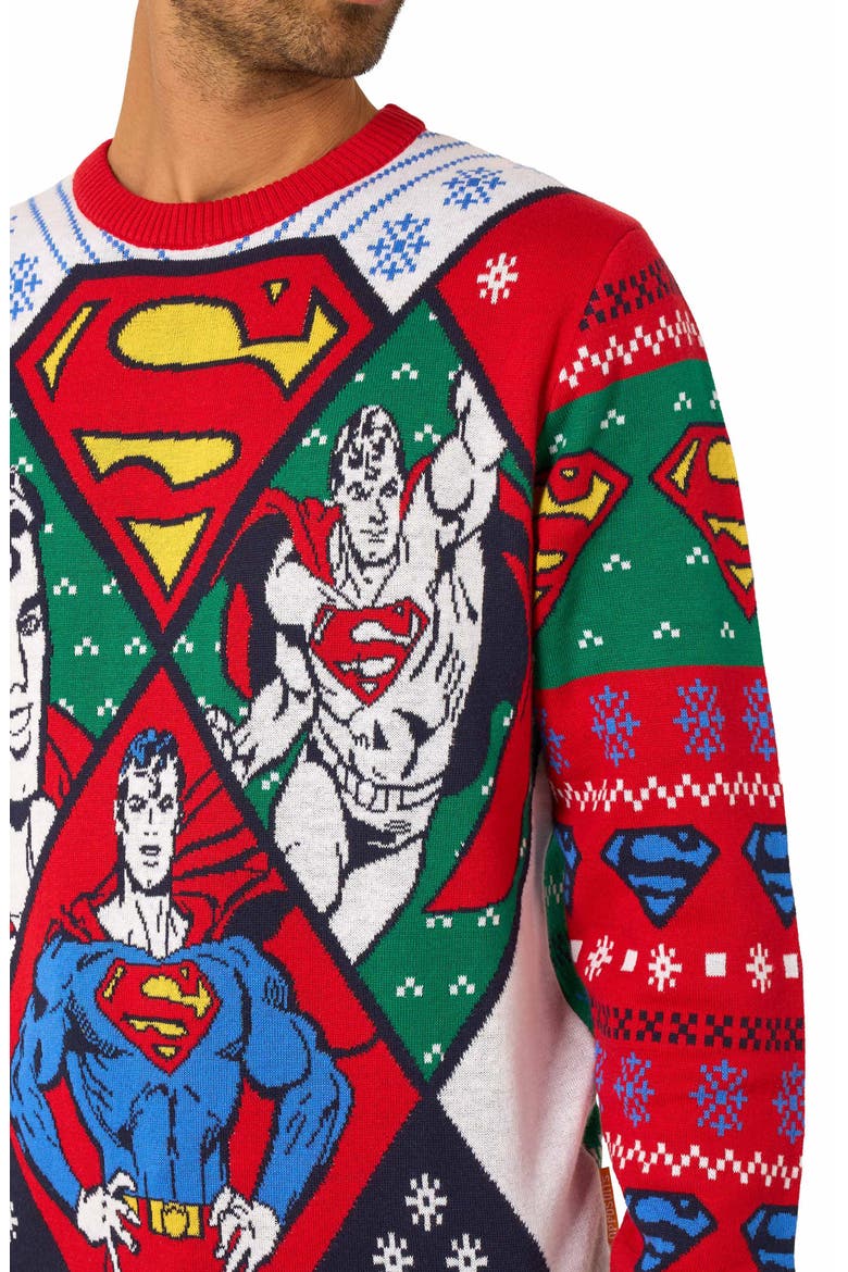 Superman Christmas Crewneck Sweater, Alternate, color, RED MULTI