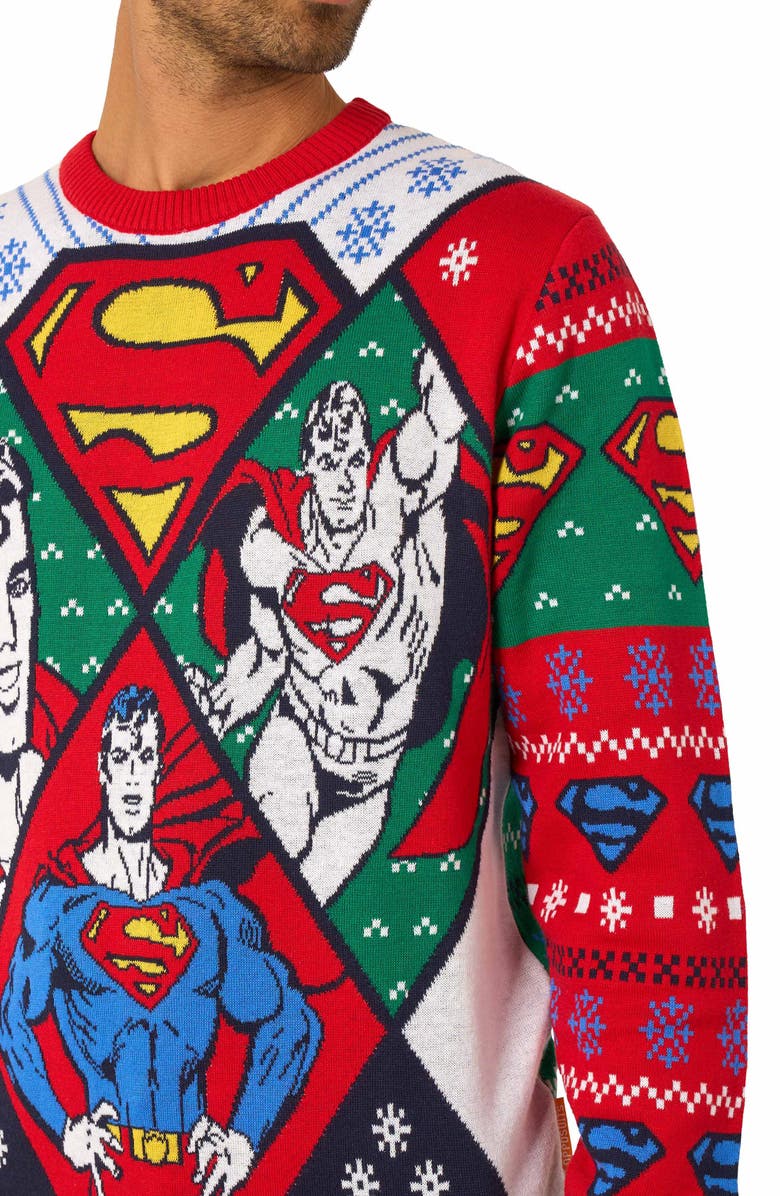OppoSuits Superman Christmas Crewneck Sweater, Alternate, color, Red Multi