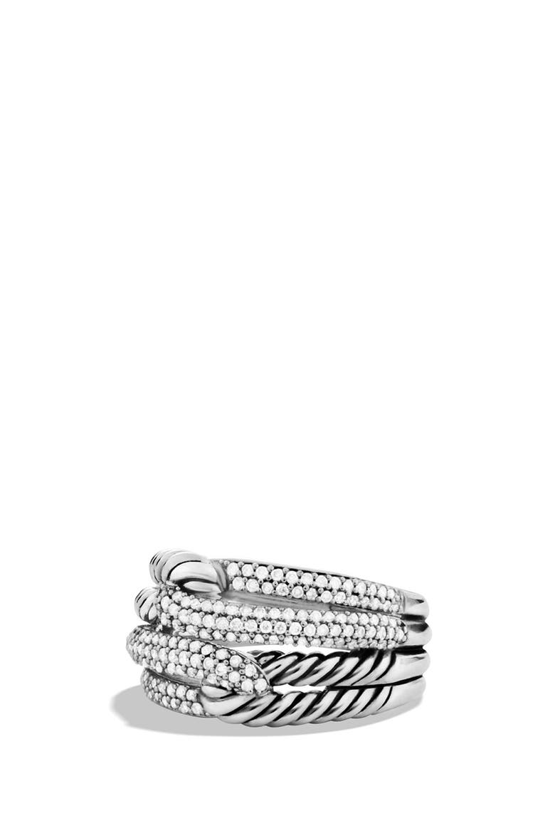 'Labyrinth' Double-Loop Ring with Diamonds, Main, color, DIAMOND