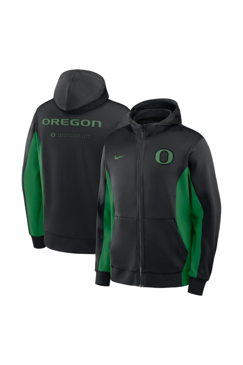 Men's Nike Black/Green Oregon Ducks Courtside Game Dri-FIT Full-Zip Hooded Jacket, Main, color, Black