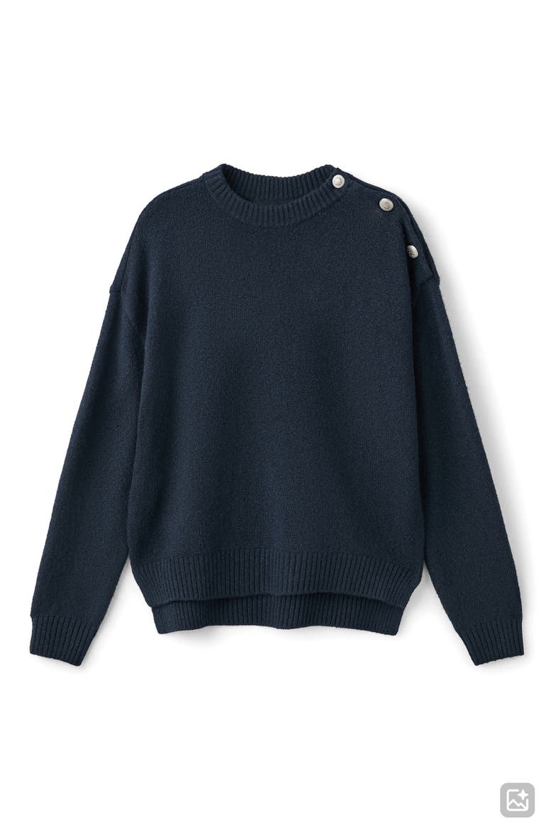 Button Shoulder Crewneck Sweater, Alternate, color, NAVY