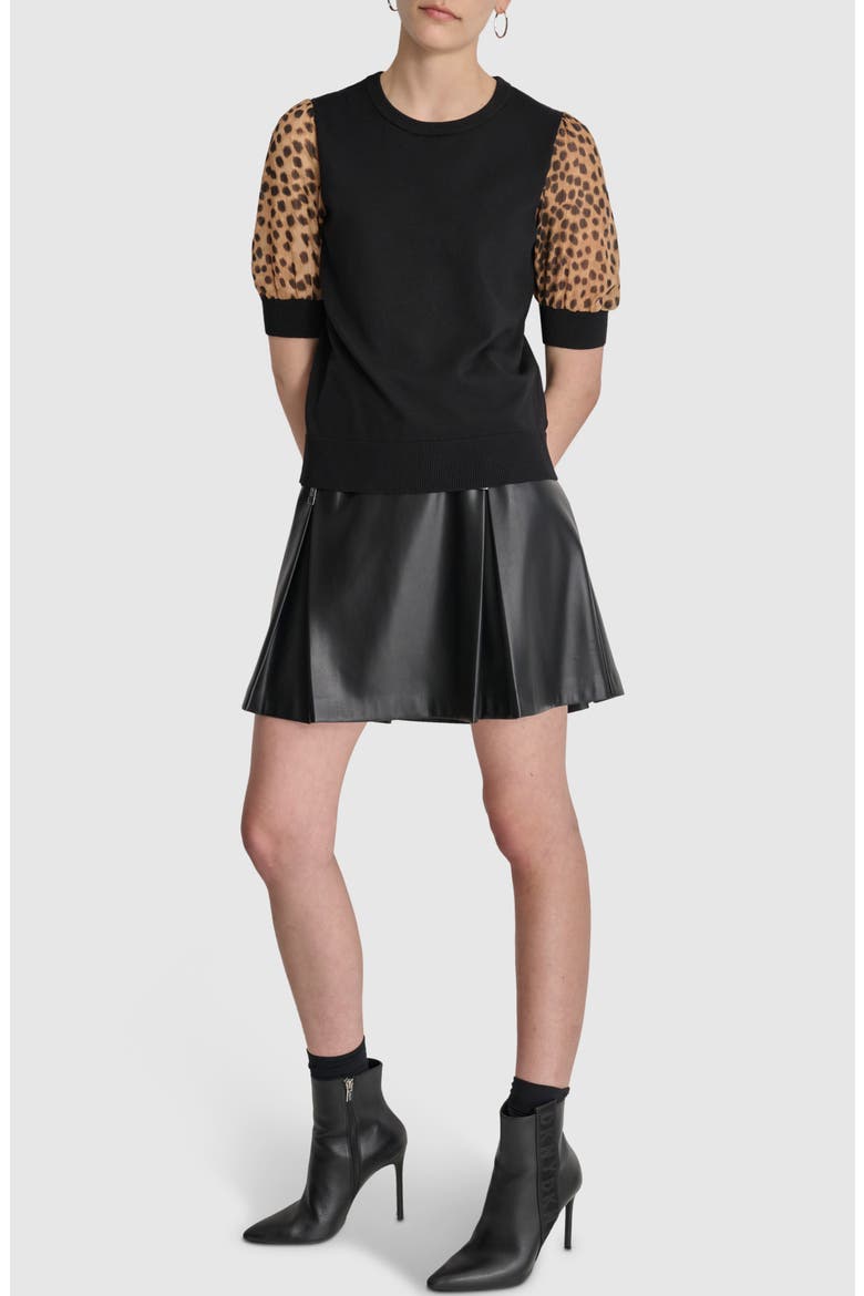 Metallic Leopard Print Sleeve Mixed Media Sweater, Alternate, color, BLACK/ CHEETAH REPEAT