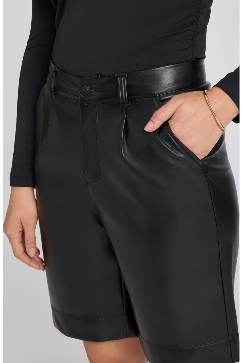 Relaxed Faux Leather Bermuda Shorts, Alternate, color, BLACK