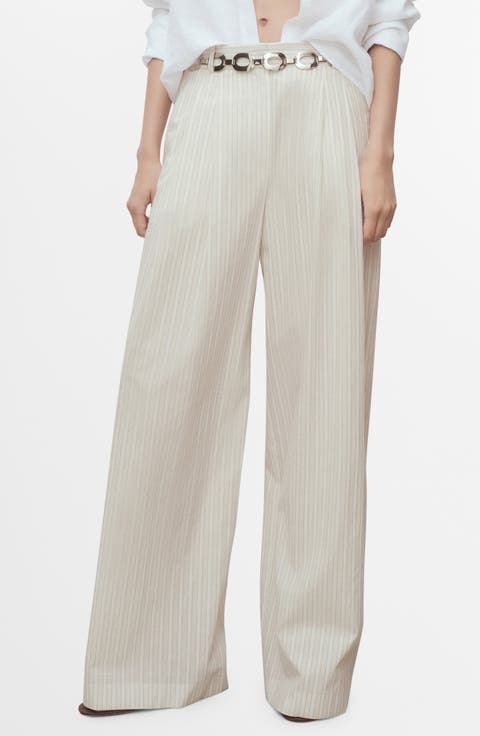 Stripe Cotton Wide Leg Pants