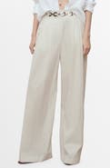 MANGO Stripe Cotton Wide Leg Pants