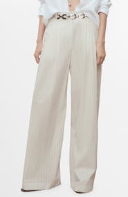 MANGO Stripe Cotton Wide Leg Pants