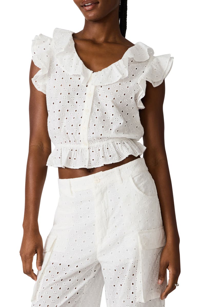 Steve Madden Mayra Cotton Eyelet Top, Main, color, White