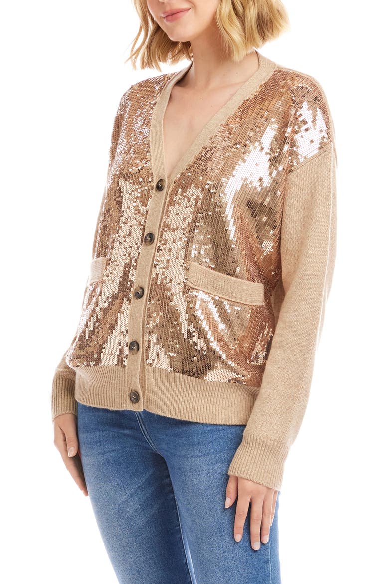 Sequin Cardigan, Alternate, color, DARK OATMEAL