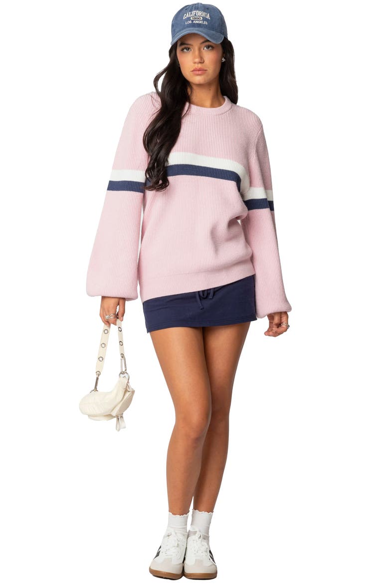 Nautical Stripe Oversize Sweater, Alternate, color, PINK