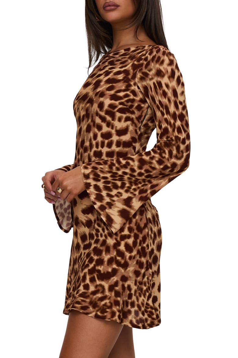 Halo Bias Cut Leopard Print Long Sleeve Minidress, Alternate, color, BROWN