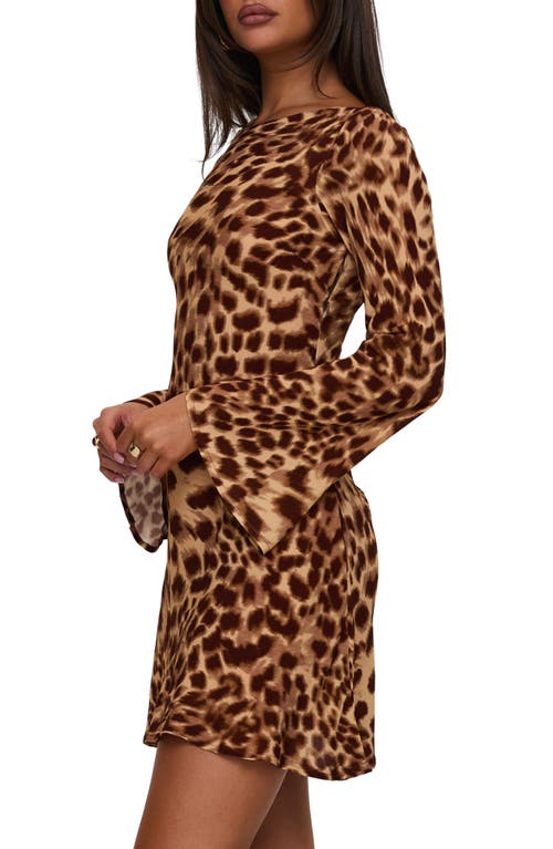 PRINCESS POLLY PRINCESS POLLY HALO BIAS CUT LEOPARD PRINT LONG SLEEVE MINIDRESS