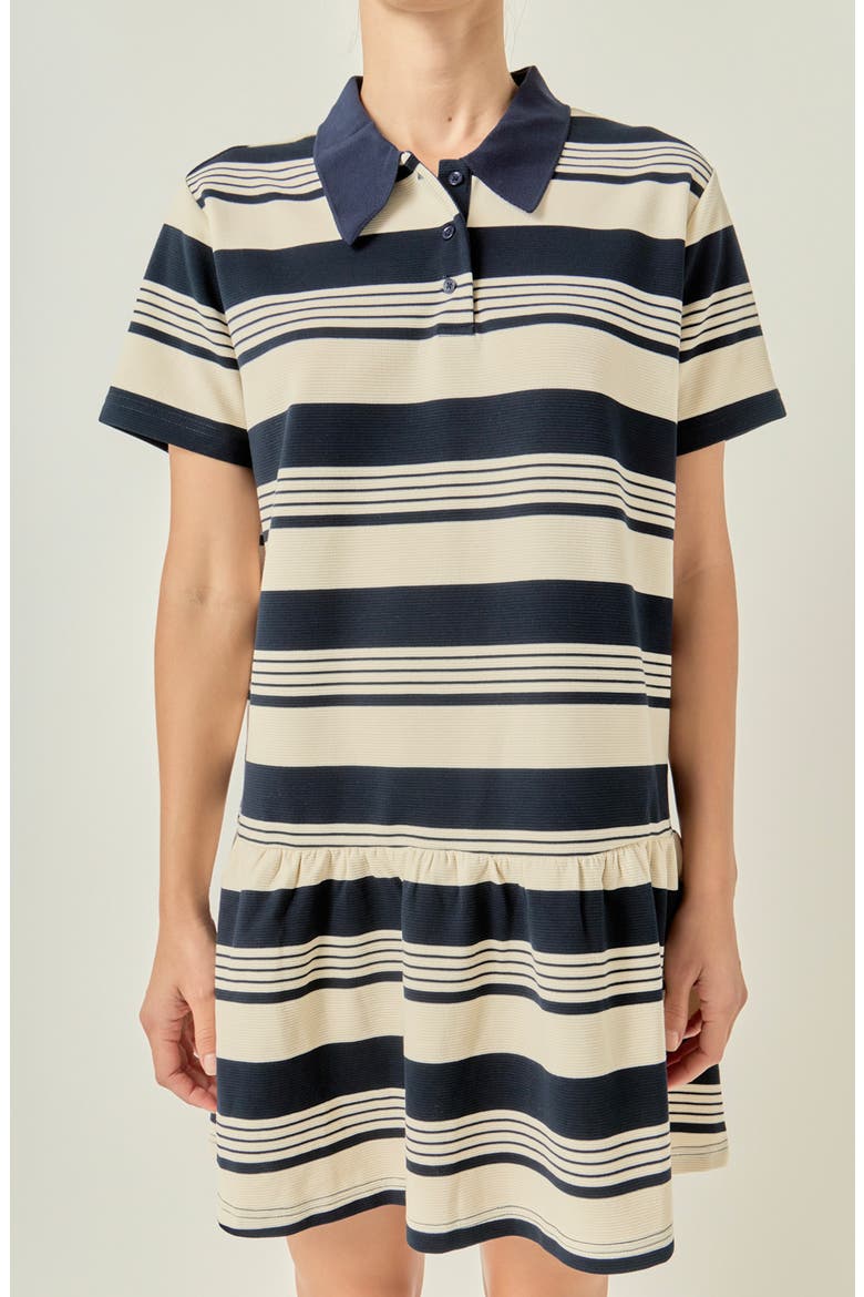 Striped Polo Minidress, Alternate, color, NAVY/ CREAM
