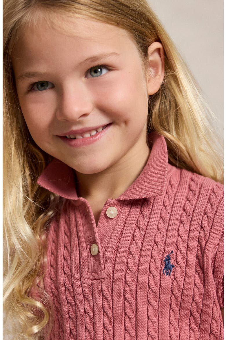 Kids' Mini Cable Cotton Polo Sweater, Alternate, color, PINK