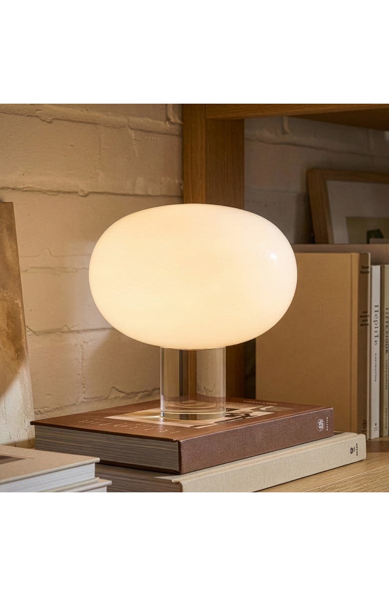 Brightech Callisto 11" White Glossy Glass Integrated LED Table Lamp with Dimmable Knob, Alternate, color, White