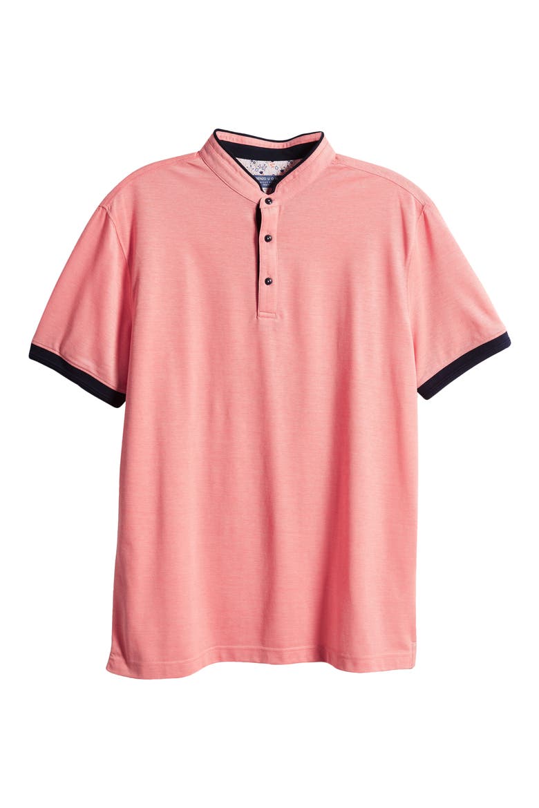 Trim Fit Band Collar Short Sleeve Polo, Alternate, color, CORAL