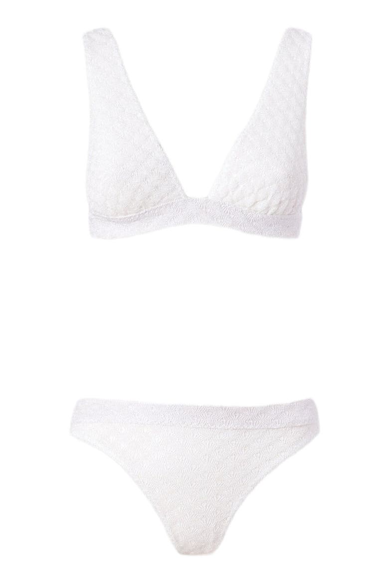 Bralette Bikini In Lamé Viscose With Raschel Workmanship, Alternate, color, White