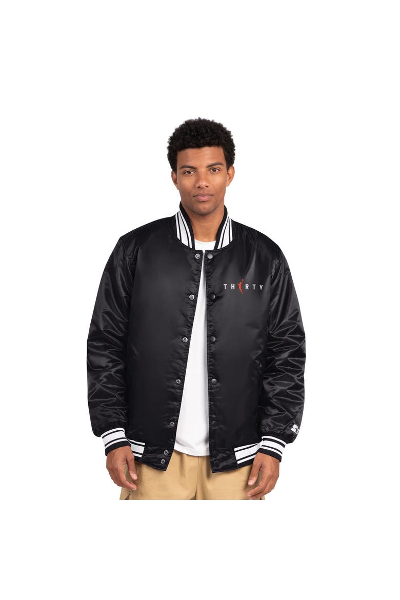 Men's Starter  Black WNBA Locker Room Thirty Satin Varsity Full-Snap Jacket, Main, color, Black