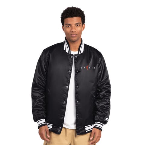 Men's Starter  Black WNBA Locker Room Thirty Satin Varsity Full-Snap Jacket