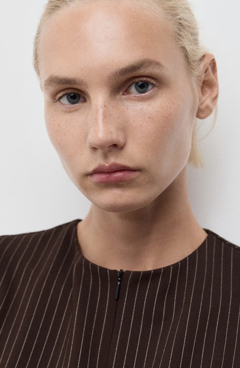 MANGO Fitted Front Zip Sleeveless Top, Alternate, color, Brown