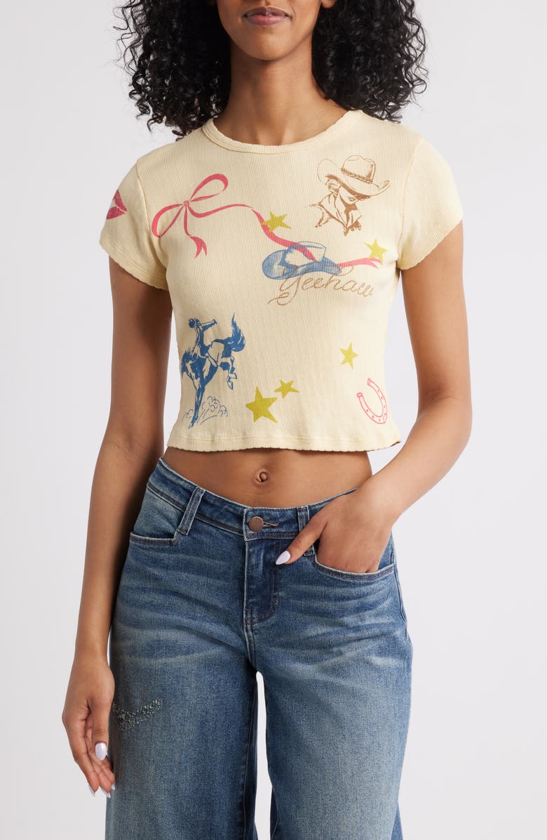 Daydreamer Western Flash Pointelle Cotton Graphic T-Shirt, Main, color, Butter Yellow