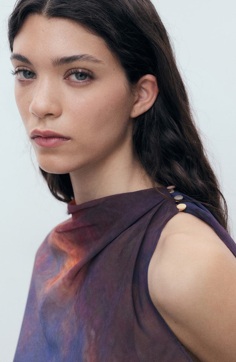 MANGO Abstract Print Cape Detail Gown, Alternate, color, Orange